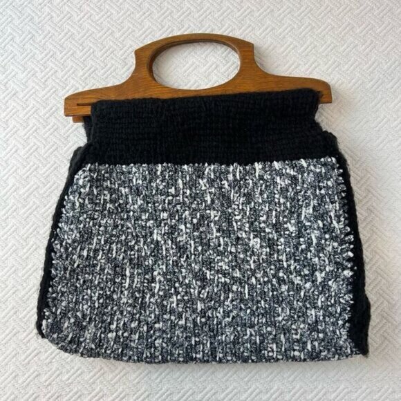 Vintage Handmade Woven Minimalist MCM Boho Clutch Bag Purse Wood Handle Retro - Picture 8 of 11